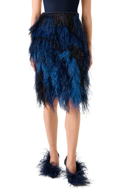 Akris Feather Front Wool Blend Pencil Skirt In Blue