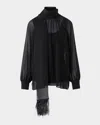Akris Feather-trim Scarf Silk Georgette Blouse In Black