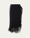 Akris Feather-trim Wool Stretch Double Face Midi Wrap Skirt In Black