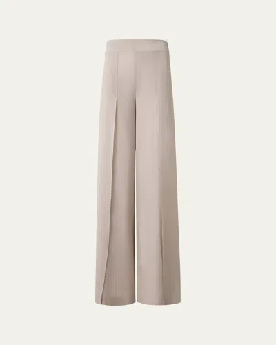 Akris Fellia Silk Georgette Wide-leg Slit Pants In Greige