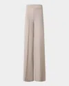 Akris Fellia Silk Georgette Wide-leg Slit Pants In Greige