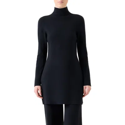 Akris Fine Gauge Cashmere & Silk Tunic Turtleneck Sweater In Blue