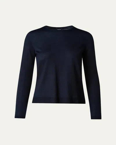 Akris Fine Gauge Cashmere Silk Sweater In Blue
