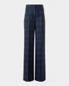 Akris Fior Check Wool Flannel Wide-leg Trousers In Blue