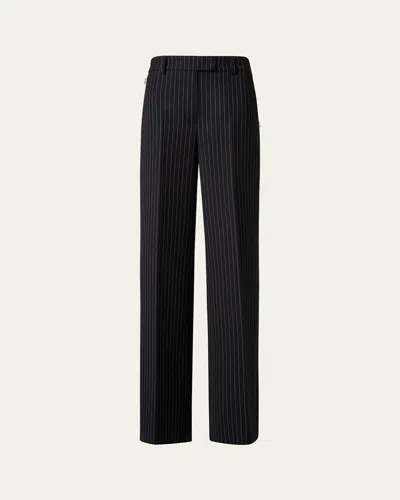 Akris Fior High-rise Pinstripe Wide-leg Pants In Black-ecru