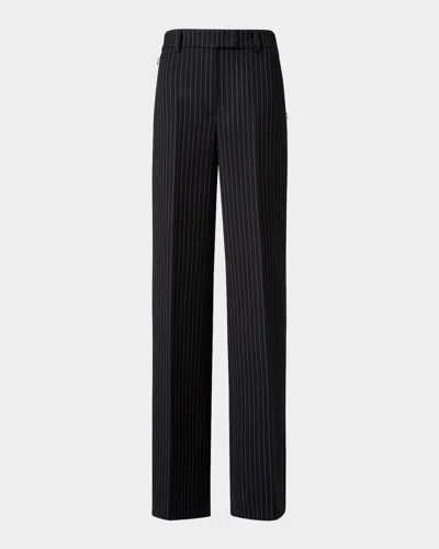 Akris Fior High-rise Pinstripe Wide-leg Pants In Black-ecru