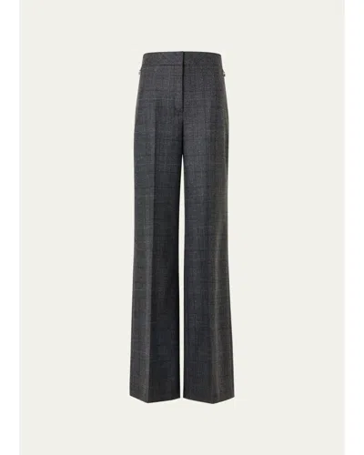 Akris Fior Prince Of Whales Wool Flannel Wide-leg Pants In Black