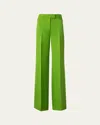Akris Fior Silk Viscose Shantung Wide Leg Pants In Grass Green