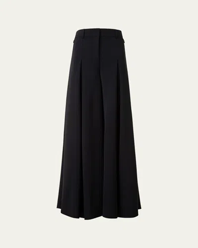 Akris Fiorello Pleated Stretch Wool Twill Wide-leg Pants In Black