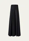 Akris Fiorello Pleated Wide-leg Wool Flannel Pants In Charcoal