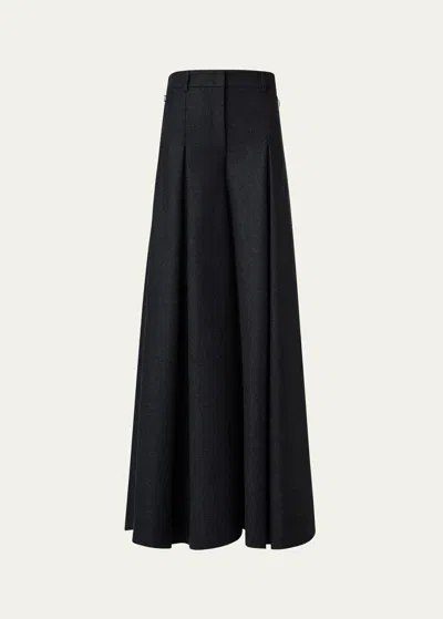 Akris Fiorello Pleated Wide-leg Wool Flannel Pants In Charcoal
