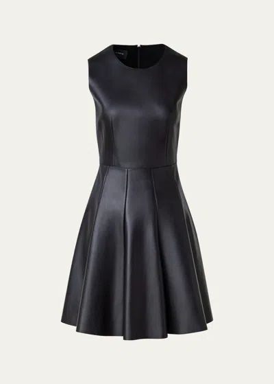Akris Fit-flare Leather Mini Dress In Black