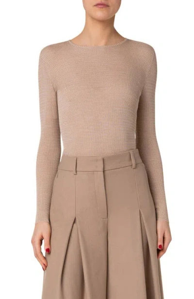 Akris Fitted Rib Silk Sweater In Camel