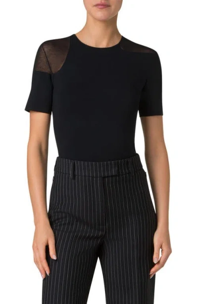 Akris Fitted Short Sleeve Round Neck Top In Black