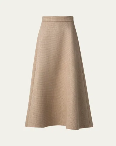 Akris Flared Raffia Leather Trim Midi Skirt In Cuoio