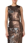 Akris Bi-color Sequin Top In Vicuna-silver