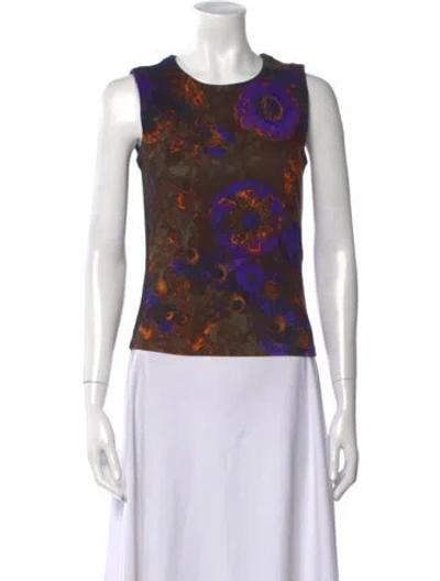 Pre-owned Akris Floral Print Crew Neck Crop Top In Purple