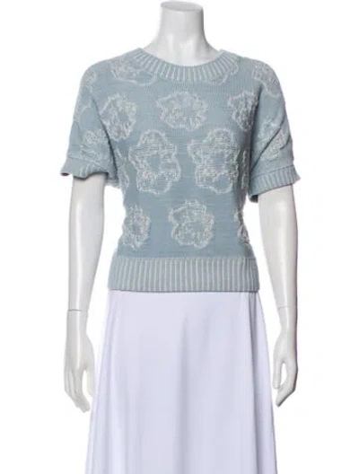 Pre-owned Akris Floral Print Crew Neck Top In Blue