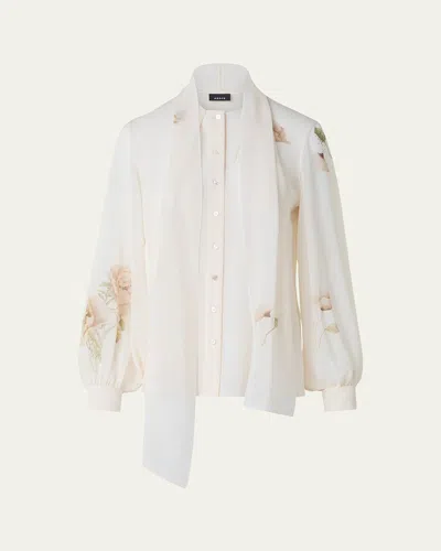 Akris Floral-print Georgette Scarf Blouse
