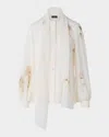 Akris Floral-print Georgette Scarf Blouse In Ecru-greige