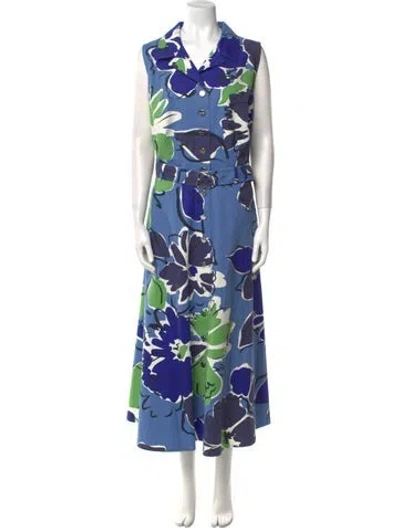 Pre-owned Akris Floral Print Long Dress In Blue