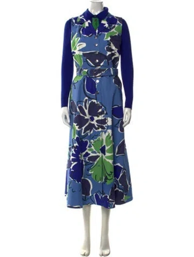 Pre-owned Akris Floral Print Long Dress In Blue