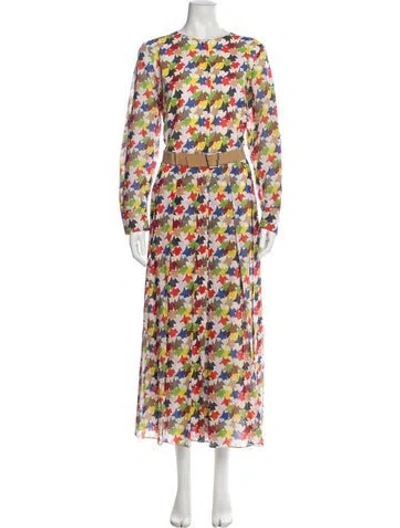 Pre-owned Akris Floral Print Long Dress In Neutral