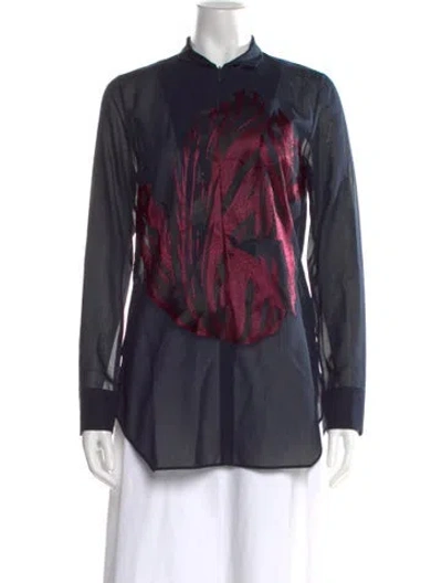 Pre-owned Akris Floral Print Long Sleeve Blouse In Black