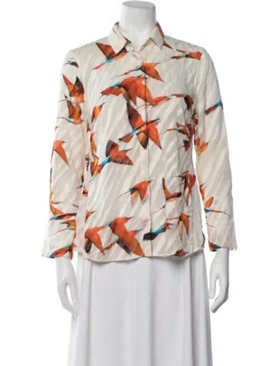 Pre-owned Akris Floral Print Long Sleeve Blouse In Neutrals