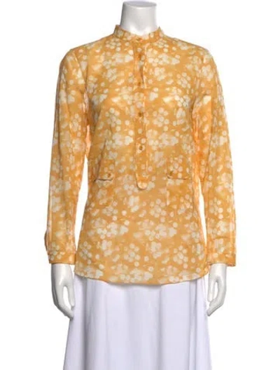 Pre-owned Akris Floral Print Long Sleeve Blouse In Yellow