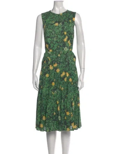 Pre-owned Akris Floral Print Midi Length Dress In Green
