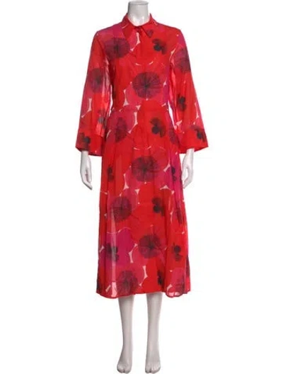Pre-owned Akris Floral Print Midi Length Dress In Red