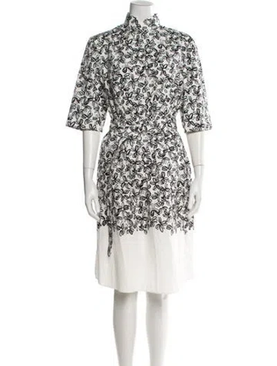 Pre-owned Akris Floral Print Midi Length Dress In White