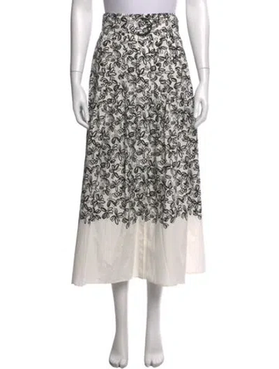 Pre-owned Akris Floral Print Midi Length Skirt In White