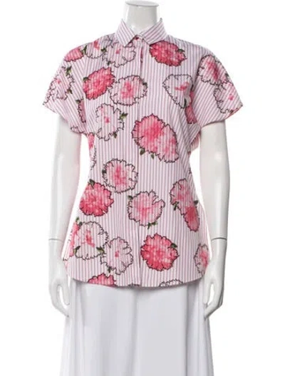Pre-owned Akris Floral Print Short Sleeve Button-up Top W/ Tags In Pink