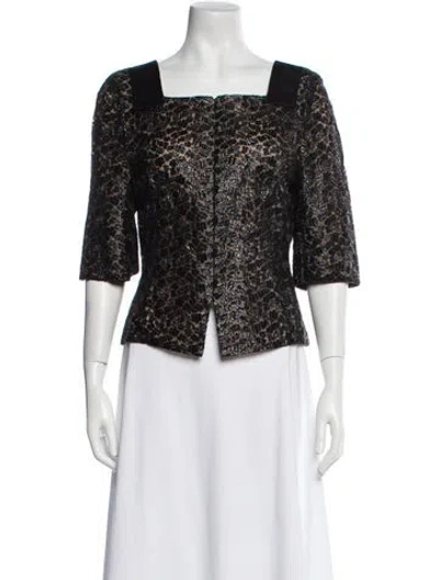 Pre-owned Akris Floral Print Square Neckline Blouse In Black