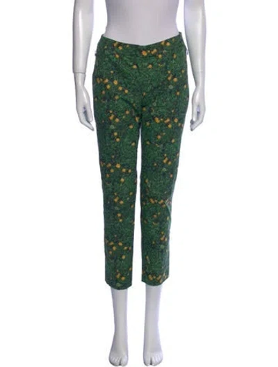 Pre-owned Akris Floral Print Straight Leg Pants In Green
