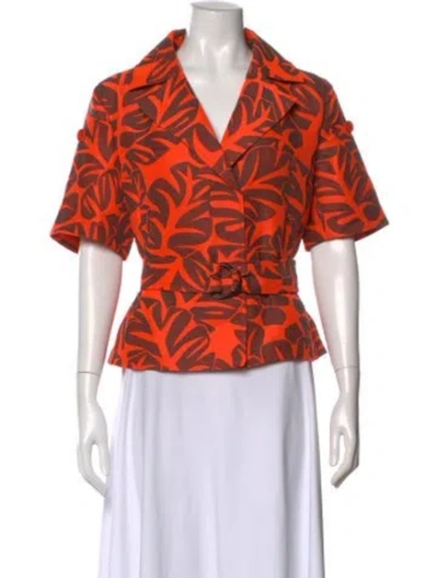 Pre-owned Akris Floral Print V-neck Button-up Top In Orange