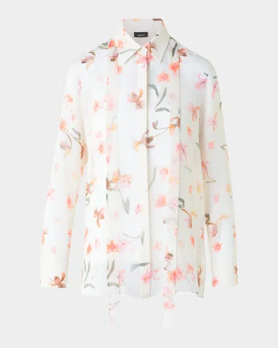 Akris Floral Silk Neck-tie Blouse