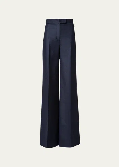 Akris Floretta Prince Of Wales Wide Leg Wool Trousers In Blue