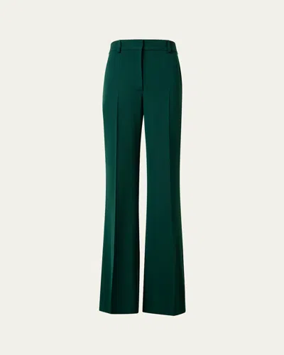 Akris Florine Wide Leg Wool Crepe Pants In Pine Green