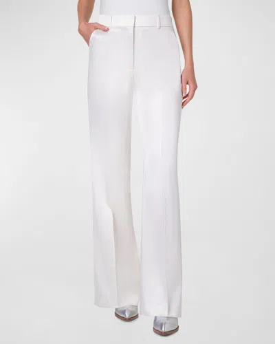 Akris Florine Wool Satin Wide-leg Pants In Ivory