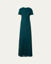 Akris Flower Grid Embroidered Gown With Back Godet In Green