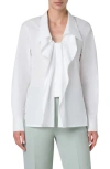 Akris Folding Collar Pleated Cotton Poplin Blouse In Ecru