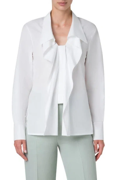AKRIS AKRIS FOLDOVER COLLAR V-NECK POPLIN TOP