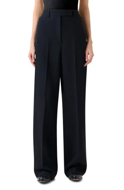 Akris Forest Wool Blend Straight Leg Pants In Black