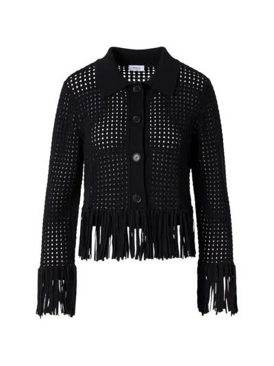 Akris Fringe-trim Perforated Cardigan In Black