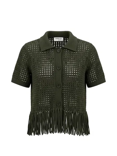 Akris Fringe-trimmed Open-knit Cardigan In Green