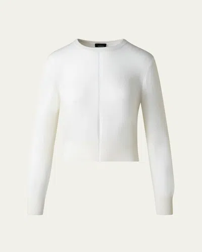 Akris Front Fine Sheer Stripe Cashmere Sweater In Ecru