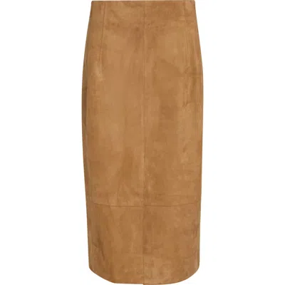 Akris Front Slit Suede Pencil Skirt In Brown
